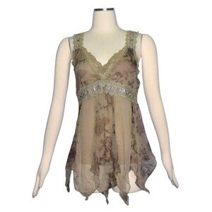 Vintage Y2k Charlotte Russe Silk Woodland Fairy Fairycore Hanky Hem Cami Top L